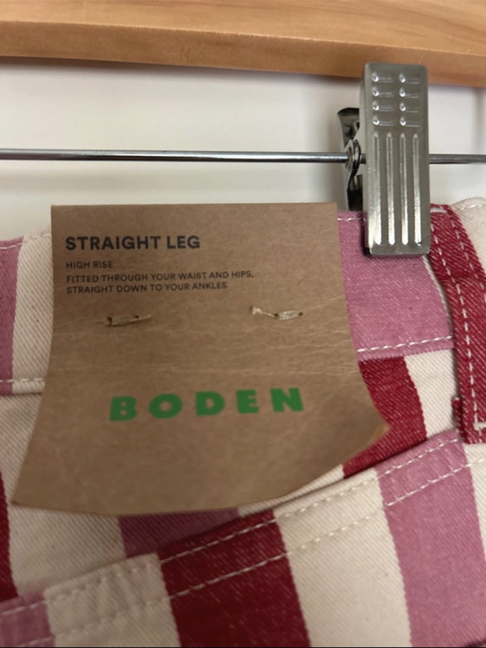 Boden Vertical Stripe Straight-Leg Jeans in Pink & Burgundy - Picture 3 of 7
